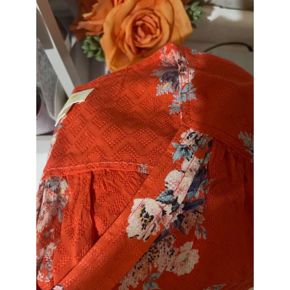 Anthropologie Maeve Hansley Orange Floral V Neck Boho Top Womens sz 10 Summer - Picture 12 of 16